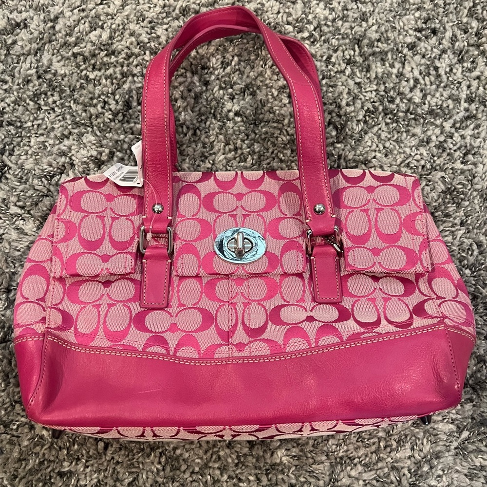 Dark Pink Canvas Coach Monogram Purse
